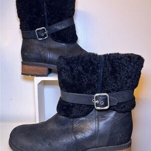 UGG Black Shearling Boots with Zipper